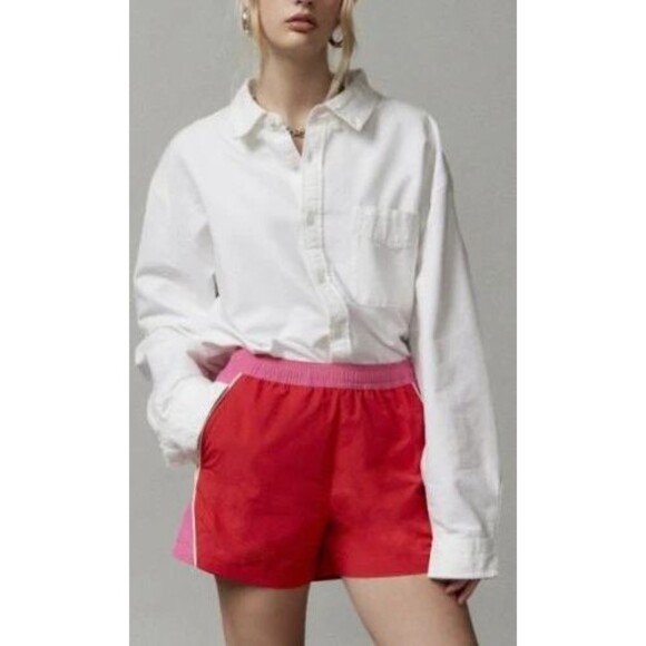 Urban Outfitters BDG Shorts Womens Large Red Pink Jess Nylon Track Retro Y2K NEW - Picture 2 of 14